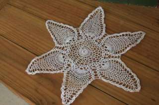 Vintage Hand Crochet Star Lace Doily White Cotton Threa  