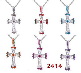 6p Crux 52*38MM Engrave Designs Rhinestone Crystal Long Chain Pendant 