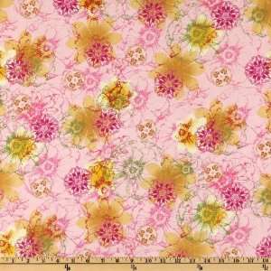  44 Wide Couleur Vie Floral Pink Fabric By The Yard: Arts 