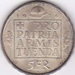   Switzerland 5 Franc Silver Coin Pro Patria Armis Tuenda/Military Bond