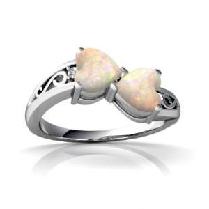  14K White Gold Heart Genuine Opal Ring Size 9: Jewelry