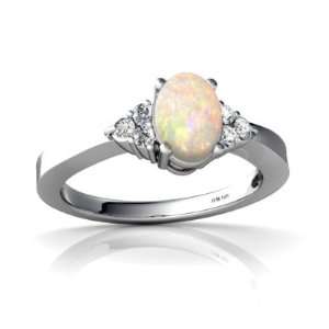  14K White Gold Oval Genuine Opal Ring Size 4: Jewelry