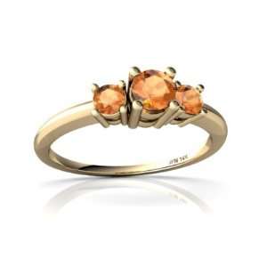    14K Yellow Gold Round Fire Opal 3 Stone Ring Size 6: Jewelry