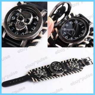   Skull Leather Band Women Men Unisex Bracelet Cool Wrist Watch  