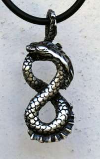 Pewter pendant of Norse Serpent Dragon Biting tail, infinity form.