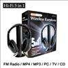 New 5in1 Wireless Headphone Earphone Black For MP3/MP4 PC TV CD FM 