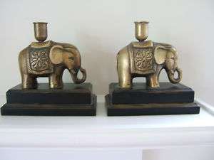 Decorative Brass Elephant Candlesticks, Pair  