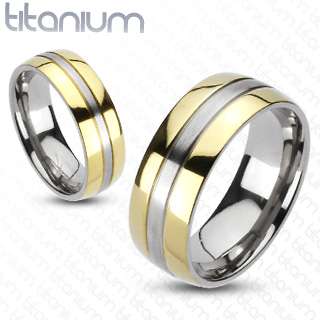 Solid titanium mens ring with 2 Tone Gold IP Edges wedding band 