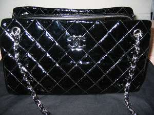   Black Puffy Soft Patent Chain Leather Jumbo Handbag Tote Mint $3150.00