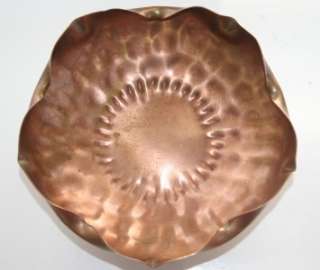 1980s Solid Copper Gregorian 317 Bowl Dish Ashtray Scalloped Hammered 