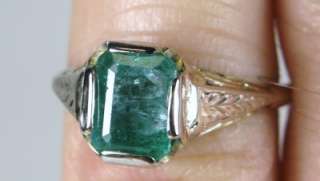 Art Nouveau 10k Gold Genuine 1.75ct Columbian Emerald Ring Size 5.5 