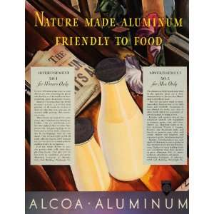   Ad Alcoa Aluminum Vinatge Milk Bottle Hoods Caps   Original Print Ad