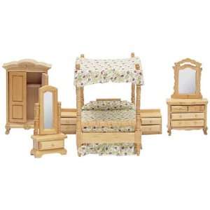  Miniature 1/2 Scale 7 Pc. Oak Canopy Bedroom Set: Toys & Games