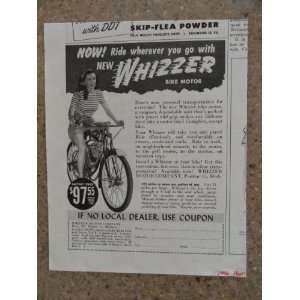  Whizzer motor bike,Vintage 40s print ad (girl riding 