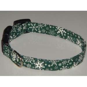  Green White Snowflakes Dog Collar Medium 1 Everything 