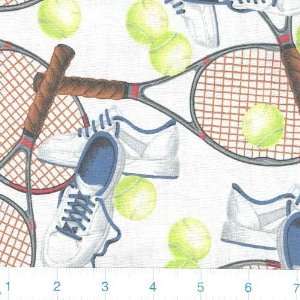  45 Wide Match Point Tennis Balls & Rackets White Fabric 
