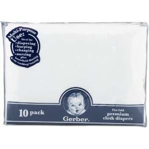  Gerber 10 Count Flatfold Gauze Cloth Diapers, White Baby