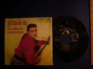 Vintage Elvis Presley 45 rpm Record with orig Sleeve All Shook Up RCA 