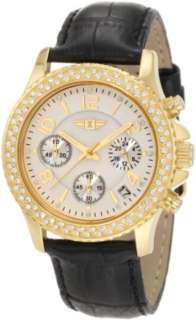 Invicta Womens Chronograph Mother Of Pearl Dial Black Leather Dress 