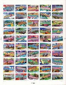 Greetings From 50 Fifty States 34 cent USPS Stamps   Sheet of 50 