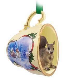  Red Squirrel Sleigh Ride Tea Cup Christmas Ornament: Home 