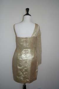 598 New Elie Tahari Findley One Shoulder Gold Metallic Dress  