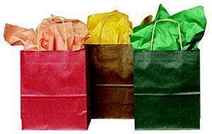 250 Gem 5.5x4.75x10.25 Tinted Paper Shopping Bags Red +Black+Purple 