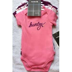 Baby Girls Pink & Purple Hurley Onesie Bodysuit Shirts ~ 5 Pair ~ Size 