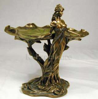 ART NOUVEAU LADY LOTUS STATUE JEWELRY Soap DISH Bronze  
