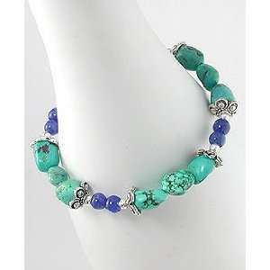   Genuine Turquoise and Blue Lapis Gemstone Beaded 7 Bracelet Jewelry