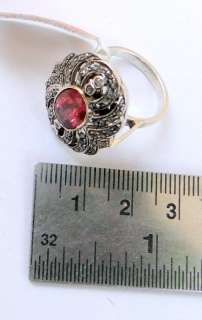 Rubelite Diamond gold silver ring Victorian jewelry  