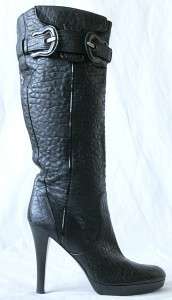 FENDI B Buckle Black Leather Knee High Heel Boot 10 40  