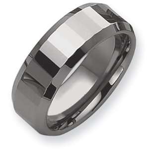   Beveled 8mm Tungsten Ring with Thin Facets/Tungsten Carbide: Jewelry