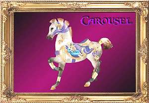 MAGNET Vintage Carousel Horse White Purple Ribbons Angel Gold Wings 