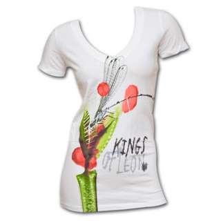 Kings Of Leon Fly Trap V Neck White Juniors Graphic T Shirt  