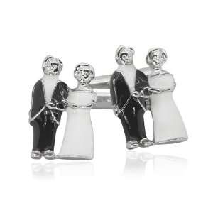  Silver Tone Bride & Groom Motif Design Cufflinks: Jewelry