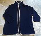   navy blue slinky knit jacket 1X stretch travelers white trim MADE USA