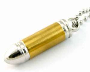 B9301 Men Stainless Steel Gold Bullet Pendant Necklace  