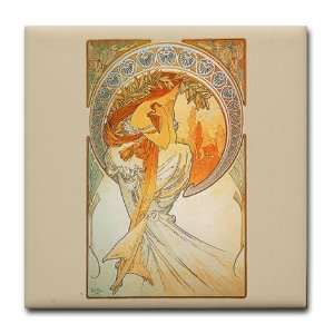  Alphonse Mucha   Poetry Fine art Tile Coaster by CafePress 