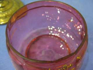   Victorian Enamel Cranberry Glass Pickle Jar w/ Silver plate Lid  