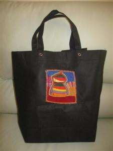 Black Shopping Bag w/ Ethiopian Hand Embroidery Patch  