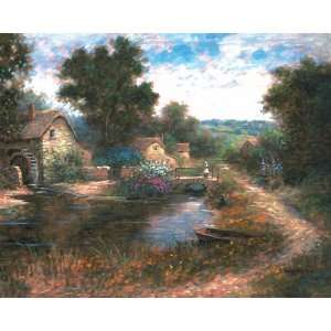     Water Mill Pond, Size 40 x 32 Canvas Finish Patio, Lawn & Garden
