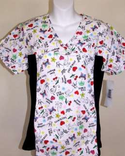   new items are listed v neck printed slimming scrub top w spandex side