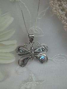  Sterling Silver & Abalone Shell Butterfly Necklace Beautiful  