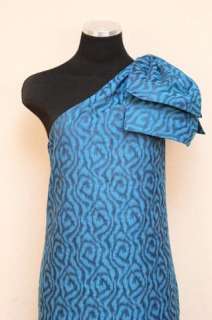 JCrew Printed One Shoulder Dabney Bow Dress 6 Blue/Black $395  