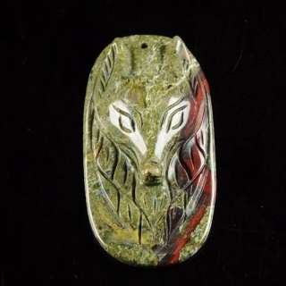 j69686 Carved dragon blood jasper wolf pendant bead  