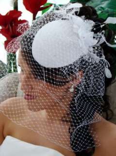 White Vintage Style Bridal Hat with Bird Cage Veil  