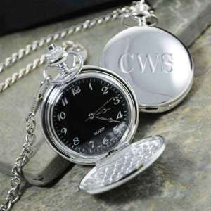 Timekeeper Personalized Black Face Silver Plated Pocket Watch:  