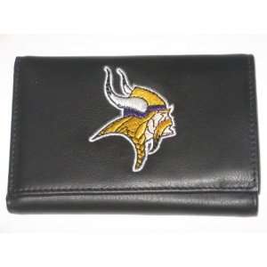 MINNESOTA VIKINGS Tri Fold Genuine LEATHER WALLET with Embroidered 