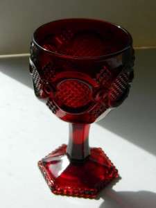 AVON 1876 CAPE COD WATER GOBLET Candle Ruby Red Pressed Sandwich Glass 